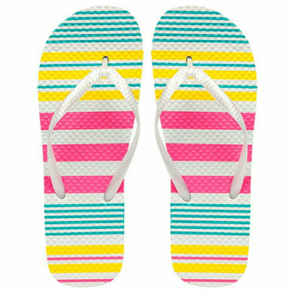 Ladies Striped Mix Color Fashion Rubber Flip Flops